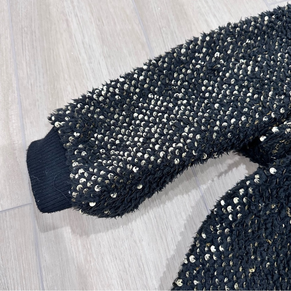 Zara oversized faux fur sequin bomber jacket black gold medium - Picture 7 of 12